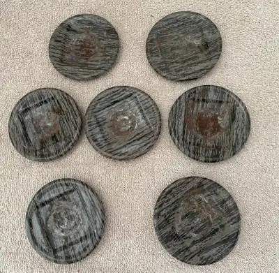 This is a lot of 7 metal furniture coasters or caster cups used in the days when some furniture had...