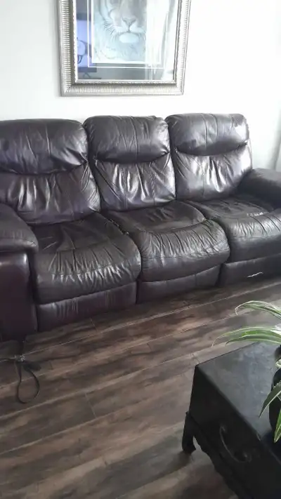 Brown leather recliner couch , View more