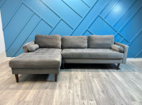 Dark Grey Velvet LHF Sectional Sofa - DELIVERY AVAILABLE