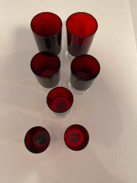 7 Red luminarc cranberry wine glasses