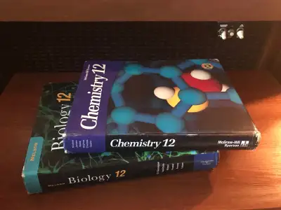 Please read below: 1) biology 12 - Thomson Nelson 2003 - $15 2) chemistry 12 - McGraw- Hill Ryerson...