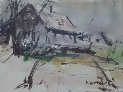 ROGER CANTIN, AQUARELLE, 10 1/2'' x 14'',  MAISON, TABLEAU TOILE, View more