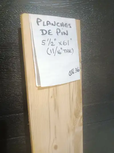Planche en pin 5-1/2"x61'' (11/16" Thk) fini 2 côtés Qté 30 disp, View more