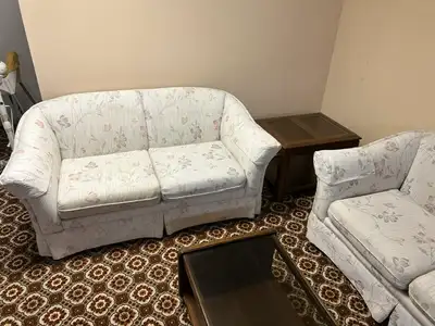 FOR SALE  Couch/Love seat/Chair + coffee/end table, View more