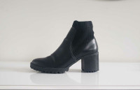ZARA Black Leather Chelsea Sock Boot - Size 7