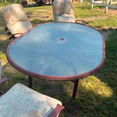 Patio table and 4 chairs, View more