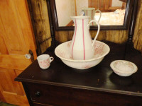 4 Piece Semi Porcelaine Washstand basin Bowl, Pitcher &
