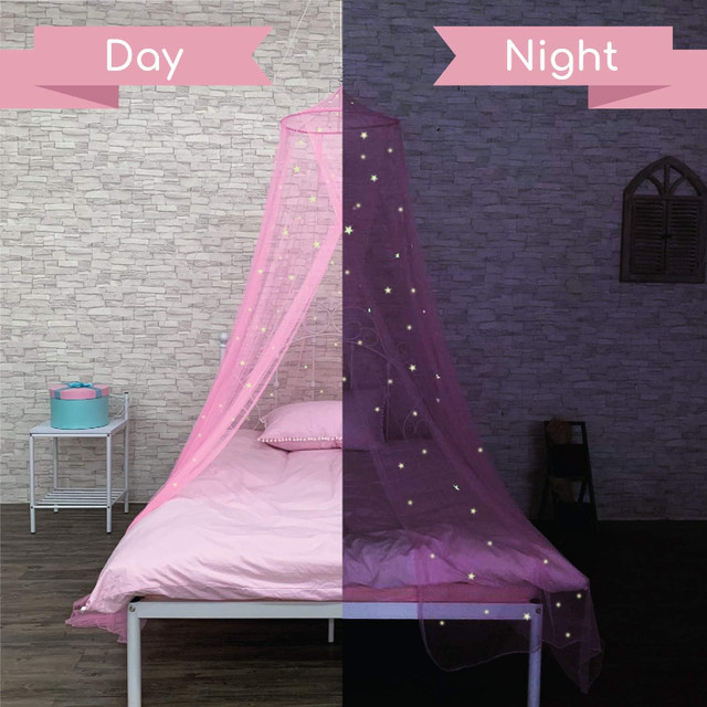 Pink Bed Canopy for Girls with Glowing Stars - Princess Crib Net in Beds & Mattresses in Markham / York Region - Image 2