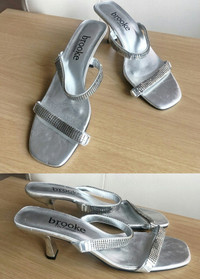 Women's Shoes - Brooke Silver Rhinestone Sandals Heels (Size 9)