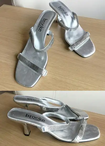 Brooke - (Size 9) Silver Rhinestone Women's Sandals Heels Shoes, View more