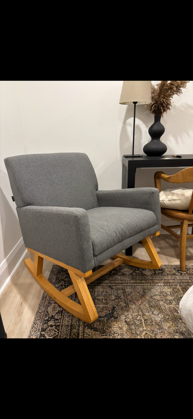 Wooden Base, cushioned top - Blue/Grey rocking chair in Chairs & Recliners in Ottawa - Image 2