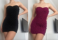 NEW Women's Purple or Black Strapless Mini Ruffle Bodycon Dress