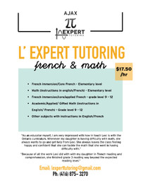 FRENCH AND MATH TUTORING FOR $17.50/hr!