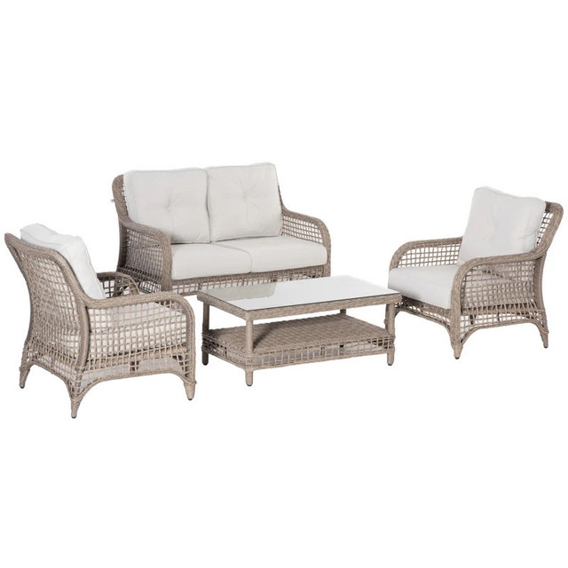 4 Pieces Luxury Wicker Patio Furniture Set with Thick Cushions in Patio & Garden Furniture in Markham / York Region - Image 2