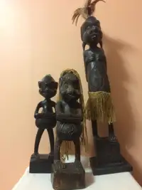 Three Vintage Large African Tribal Hand Carved Wooden Statues