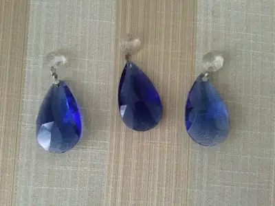BEAUTIFUL 3 BLUE CRYSTAL FOR CHANDELIER DIM 2.75 INCHES , View more
