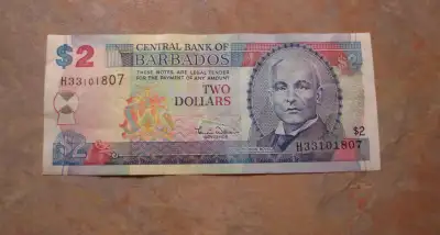 $2 bill from Barbados From a bug free, pet free, smoke free home Pick up in the town of St Anne.