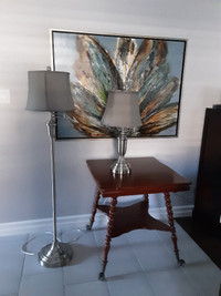 Brushed Nickel Swing Arm Table Lamp and Floor Lamp