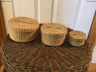 Three vintage handmade braided sweetgrass nesting baskets. Like new condition. No issues. The larger...