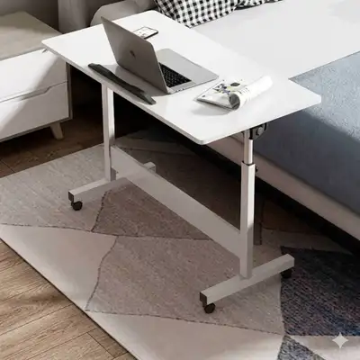 White Adjustable Rolling Laptop Table, View more