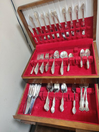 Vintage Silver Cutlery Set with Wooden Box