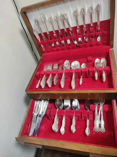 Vintage Silver Cutlery Set with Wooden Box, View more
