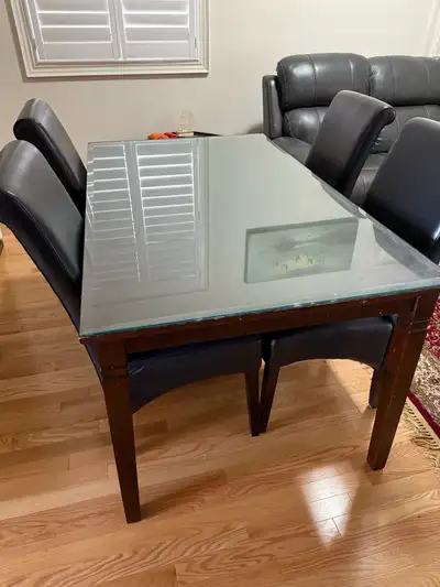 Dining table with Glass top, 4 Chairs, View more