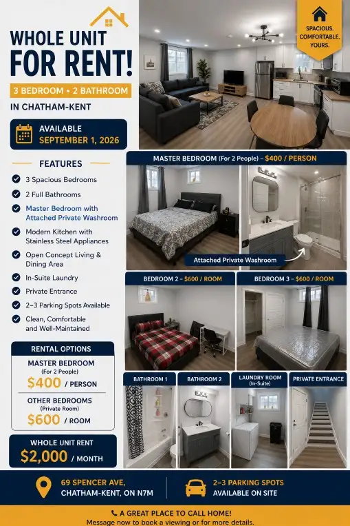 3 Bedrooms & 2 Baths Unit for rent