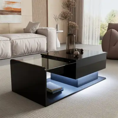 Modern Black Lift Top Coffee Table with Hidden Storage & Shelf, View more