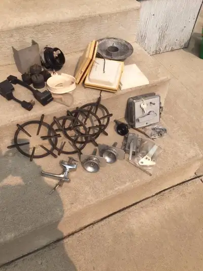 Many interior camping trailer parts: Tail lights SOLD, 12v lights, 8 wood interior doors of various...