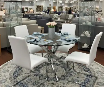 Dining Set Round Glass Table + 4 Chairs-Brand New, View more