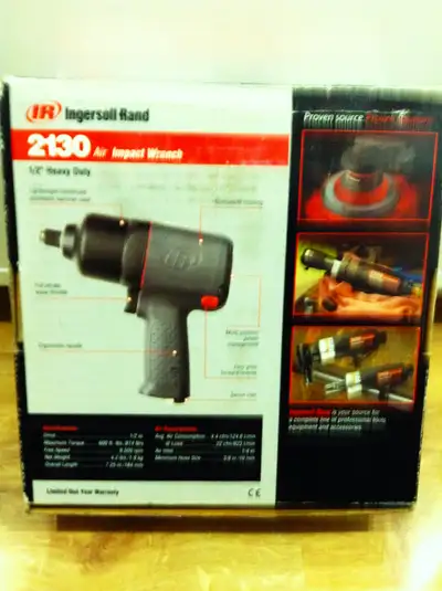 Ingersoll Rand 2130 air impact wrench, 1/2" heavy duty, max. torque 600 ft.-lbs., free speed 9500 rp...