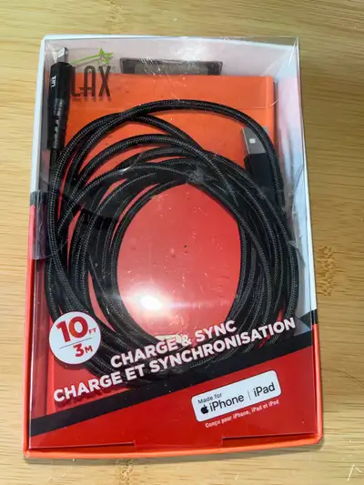 10 ft iPhone iPad charging cable charger câble chargeur, View more
