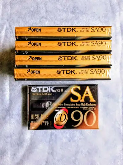 5 Factory Sealed SA-90 Type 2 High Bias 90min TDK Tapes