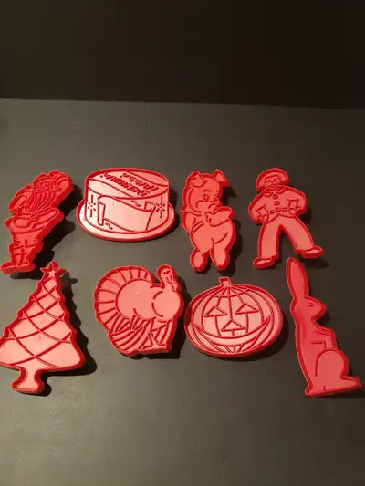 Vintage Tupperware Red Plastic Cookie Cutters Set Of 8, View more