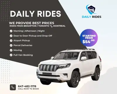 Toronto Brampton to Montreal  Door to door Rideshare, View more