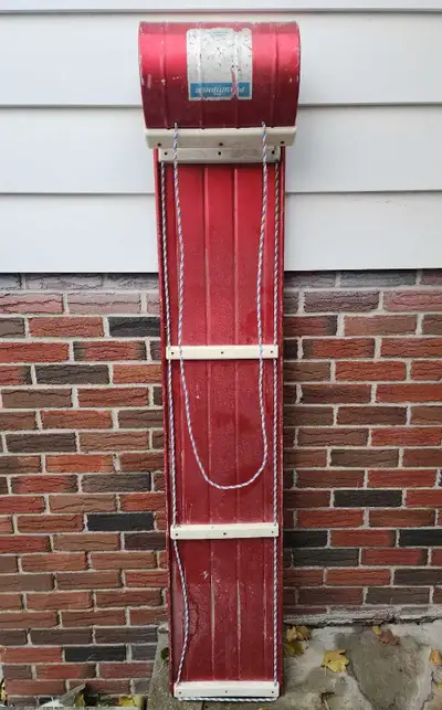 VINTAGE CANADIAN TIRE PLAYMAKER RED METAL TOBOGGAN SLED , View more