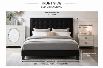 ALL SIZES AVAILABLE – Modern Black Upholstered Platform Bed, View more