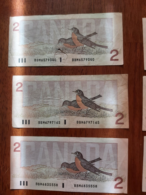Set of 7 B of C 1986 $2 Bills Thiessen Crow Large B's Small B's in Arts & Collectibles in Saint John - Image 2