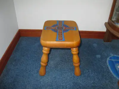 Celtic Cross Wood Stool, hand painted original design, bright colours, sturdy, 12 in x 9 in x 10 in,...