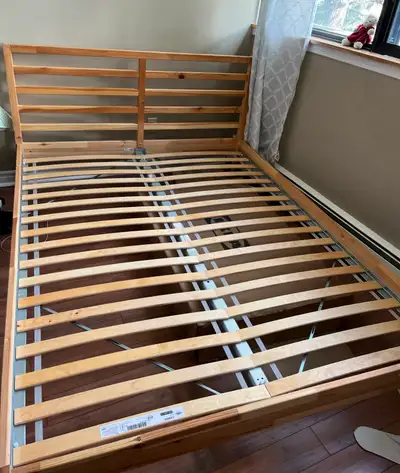 Bed Frame (Excellent Condition) + Queen Mattress + 2 Free Stools, View more