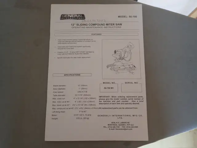 12" Sliding Compound Miter Saw by General in Power Tools in Thunder Bay - Image 11