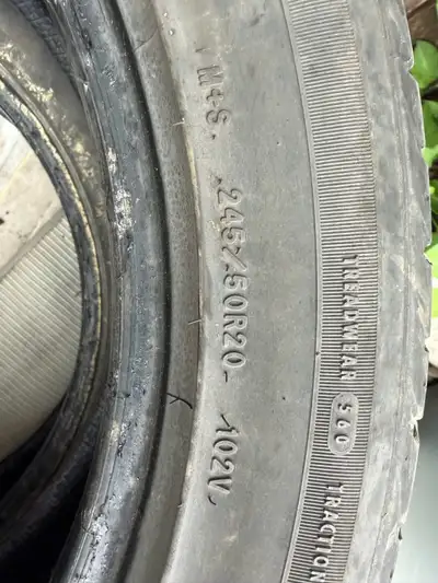 50% worn, good for another season, bad front alignment so had to toss the other two.
