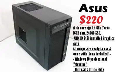 Asus Desktop computer, REDUCED ! ONLY $220 ! i5 4x core @ 3.7 GHz Turbo, 16GB ram, 240GB SSD, AMD HD...