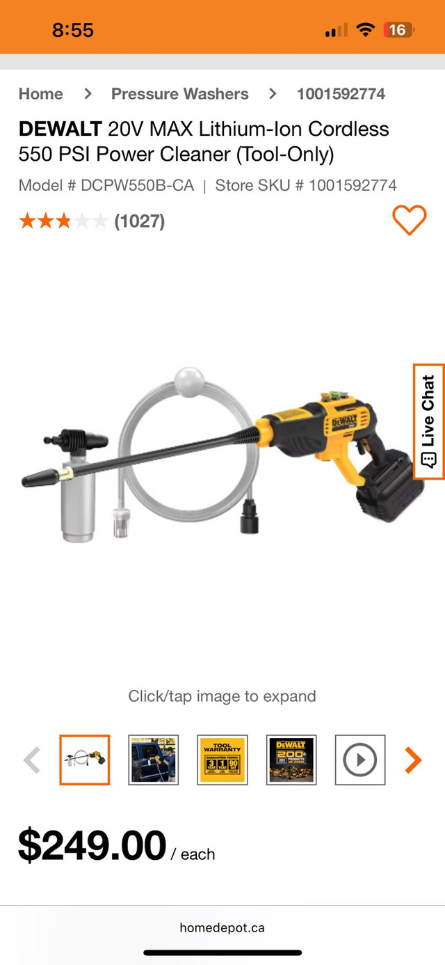 DEWALT 20V MAX 550 PSI Power Cleaner (Tool-O in Power Tools in City of Toronto
