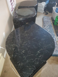 Lacquered Black Marble Coffee Table and End Tables