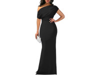 Women's Black Elegant Off Shoulder Bodycon Long Formal Dress