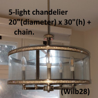 Chandelier - 5-Light, Cylinder Shape Glass Shade, Crystals, LED