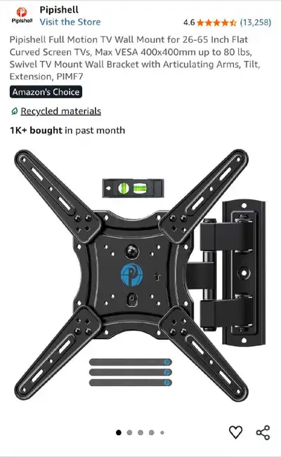 Pipishell Full Motion TV Wall Mount, View more