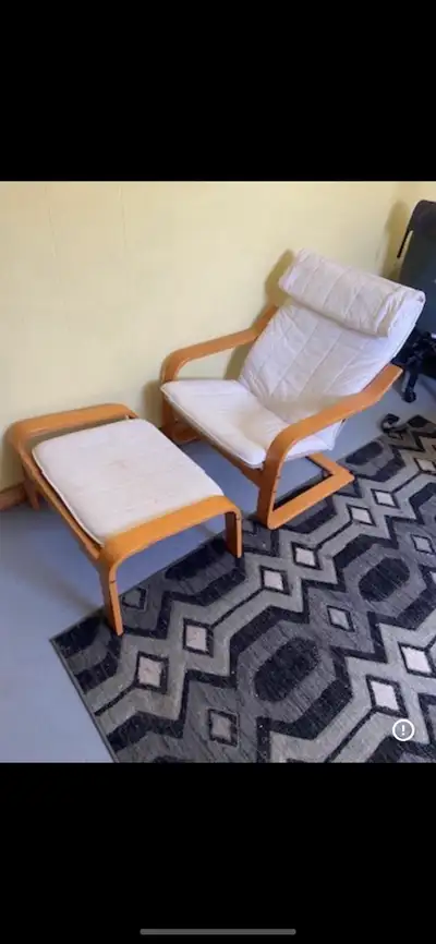 Cream color chair & matching foot stool .moving sale